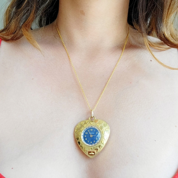 Lucerne Accessories Vintage Swiss Lucerne Gold Heart Watch Necklace